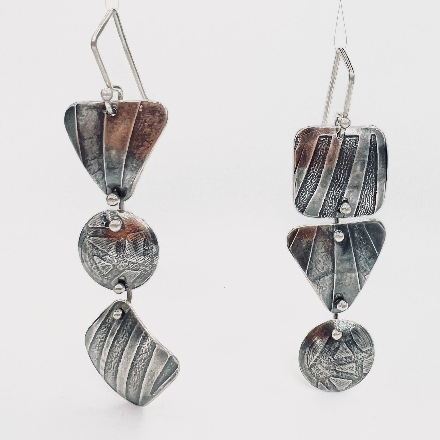 "Asymmetrical and Geometric"...Sterling Etched Dangle Earrings