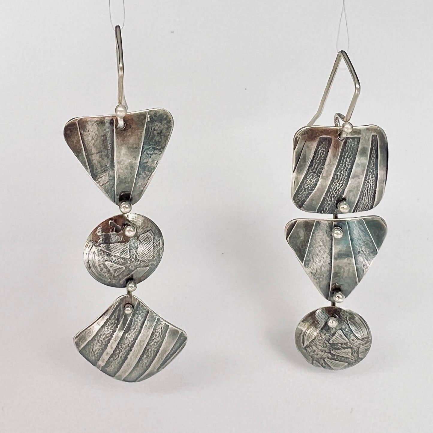 "Asymmetrical and Geometric"...Sterling Etched Dangle Earrings