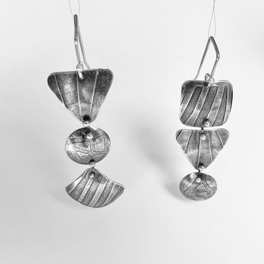 "Asymmetrical and Geometric"...Sterling Etched Dangle Earrings