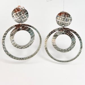 "Tartan Plaid Circle Dangles"....Triple Sterling Silver Post Back Hoops