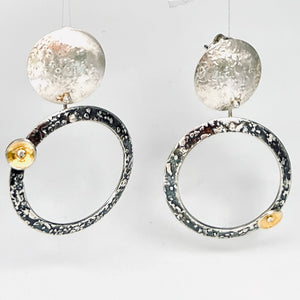 "Tri-Color Tri-Circles"....modern sterling 24K gold circle hoops