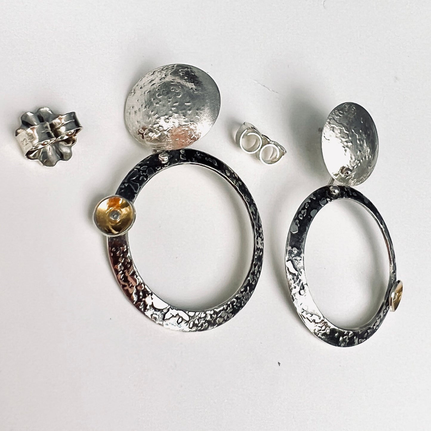 "Tri-Color Tri-Circles"....modern sterling 24K gold circle hoops