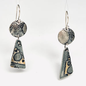 "Lunar Triangle 2"...Oxidized Sterling and 24K Dangles