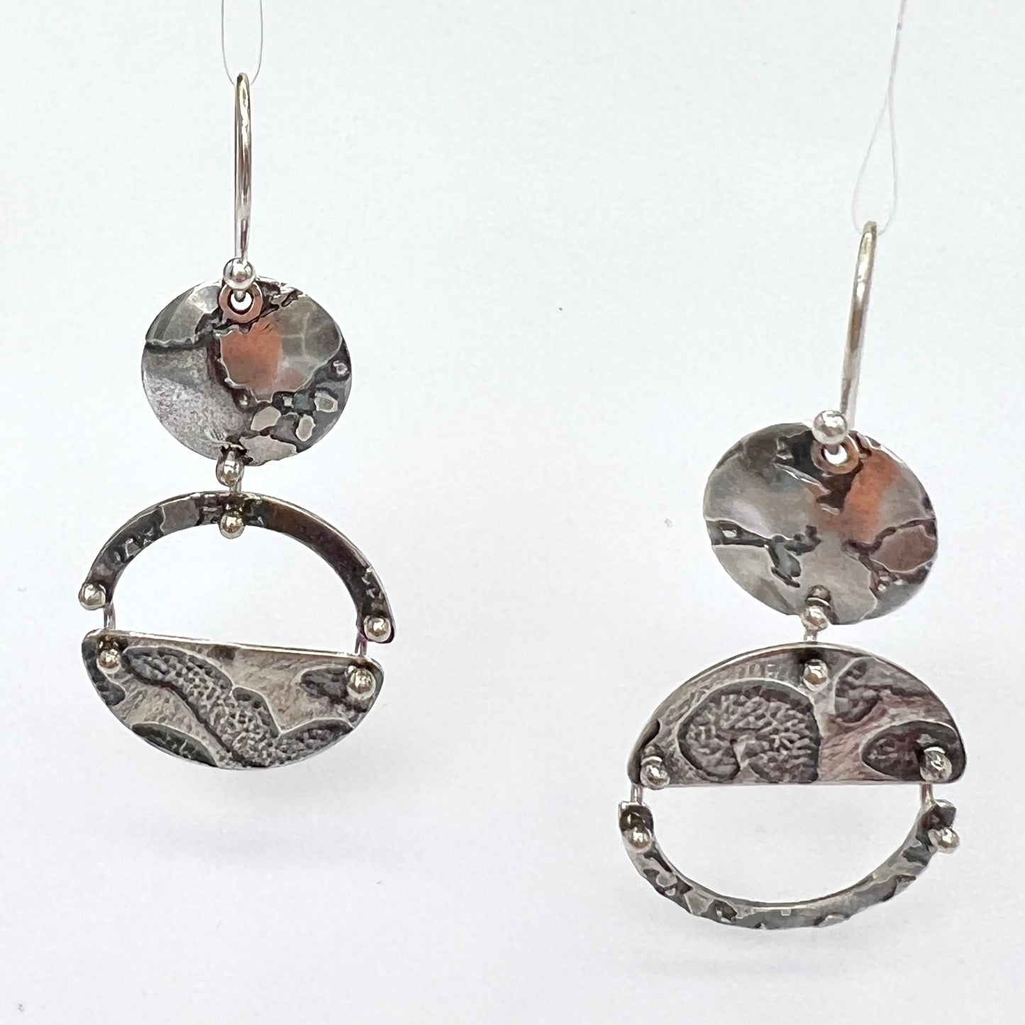 "Cosmic Asymmetry"...Minimalist Circular Sterling Etched Earrings