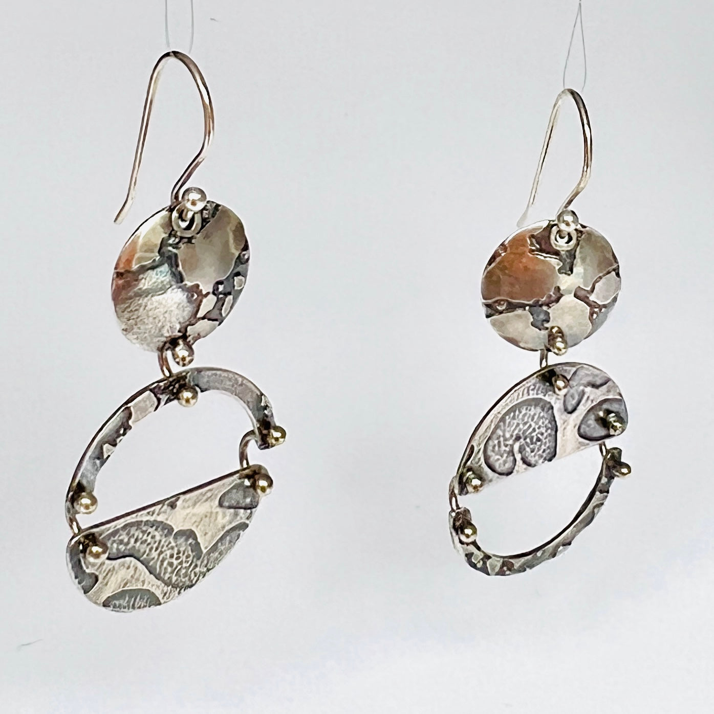 "Cosmic Asymmetry"...Minimalist Circular Sterling Etched Earrings