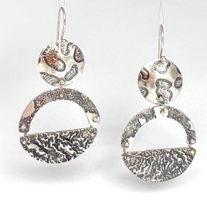 "Cosmic Triple Dangles"...Circular Sterling Etched Earrings