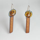 Etching meet Enameling 2...amber and gold slender dangles