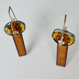 Etching meet Enameling 2...amber and gold slender dangles