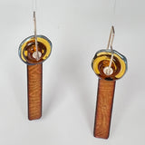 Etching meet Enameling 2...amber and gold slender dangles