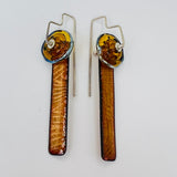 Etching meet Enameling 2...amber and gold slender dangles