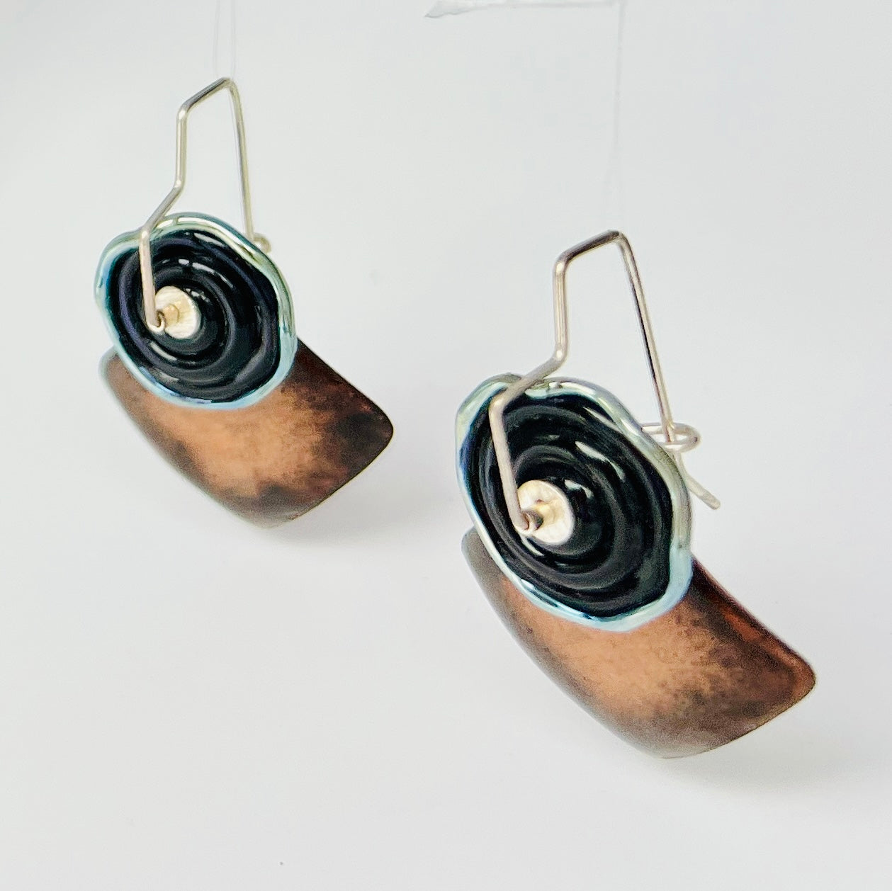Enamel meet Lamp Work Glass...black and amber geometric dangles