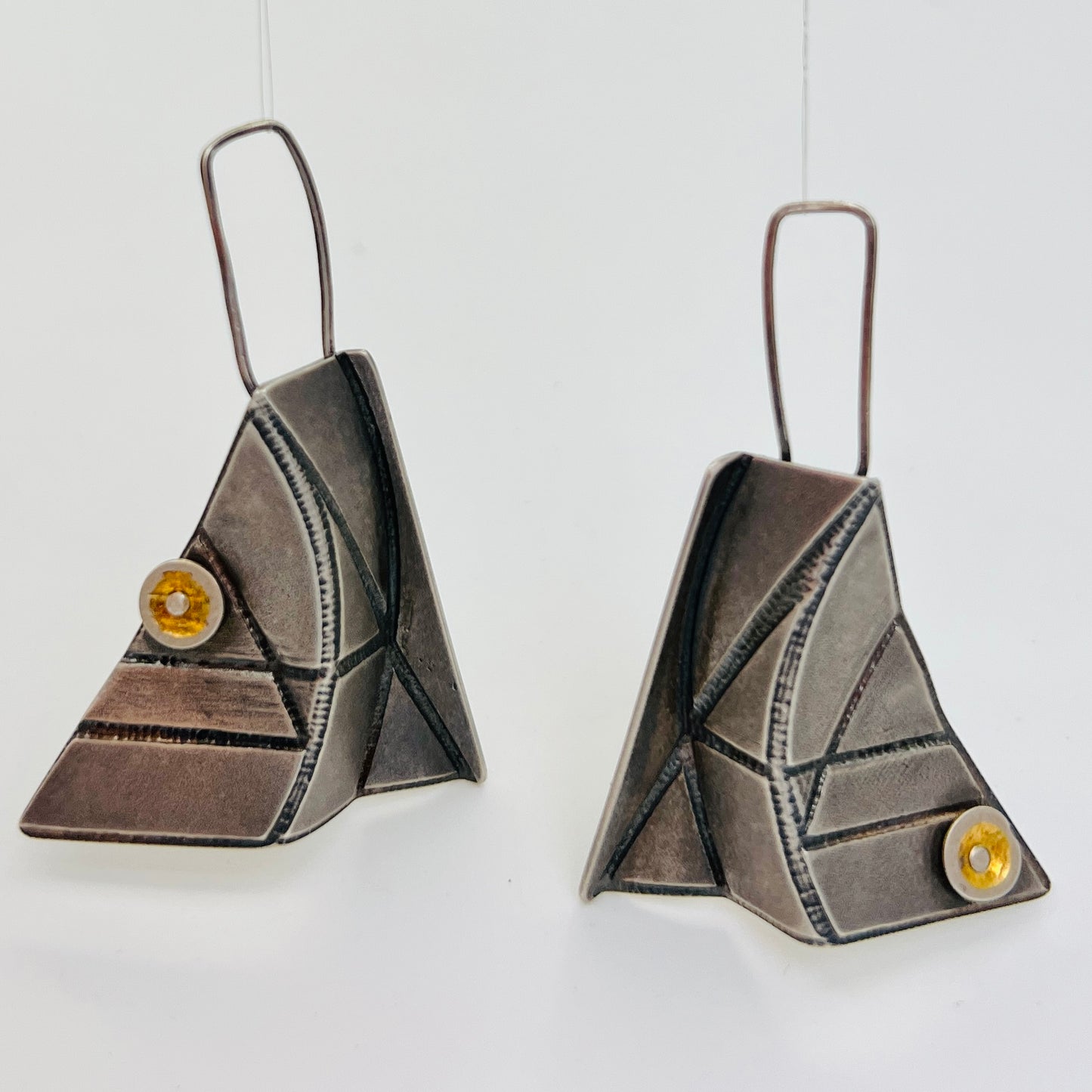 "Triangular and Architectural"...Unusual Sterling/24K Earrings