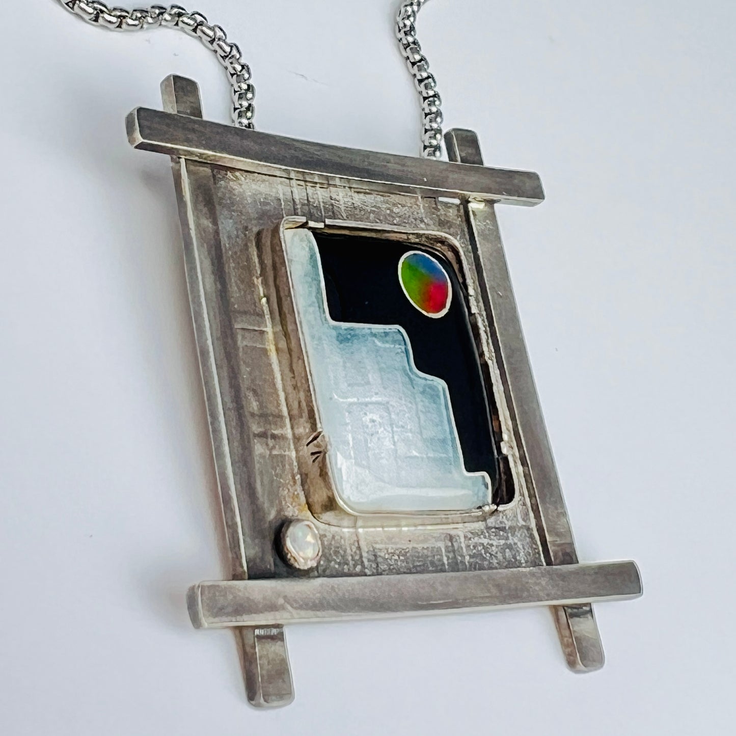 "Rainbow Moon"...Cloisonné Necklace with Opal