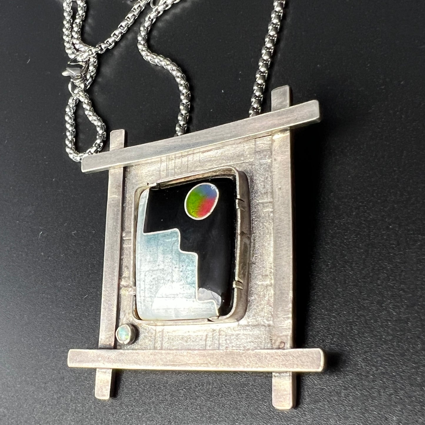 "Rainbow Moon"...Cloisonné Necklace with Opal