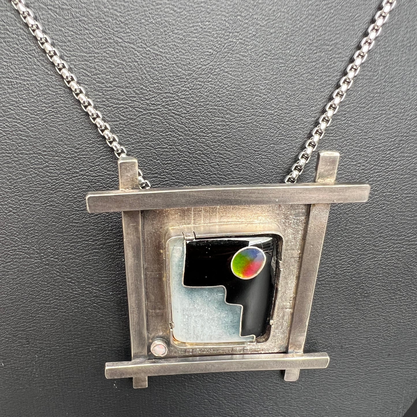"Rainbow Moon"...Cloisonné Necklace with Opal