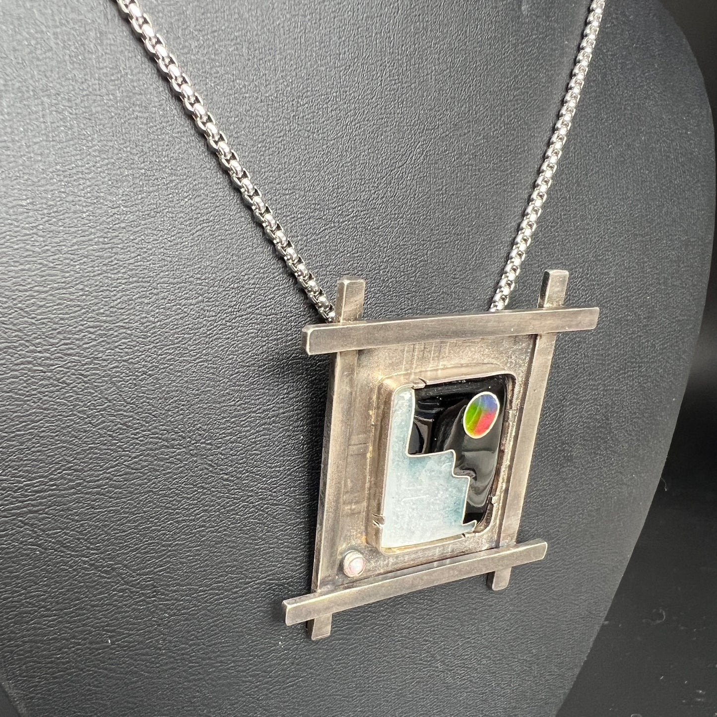 "Rainbow Moon"...Cloisonné Necklace with Opal