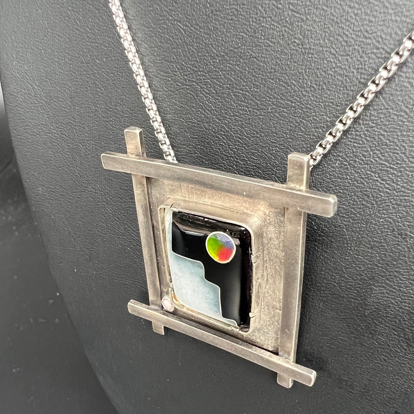 "Rainbow Moon"...Cloisonné Necklace with Opal