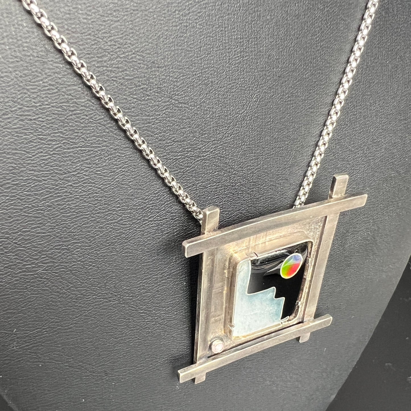 "Rainbow Moon"...Cloisonné Necklace with Opal