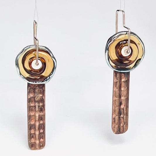 Amber Checkerboard...copper and glass earrings