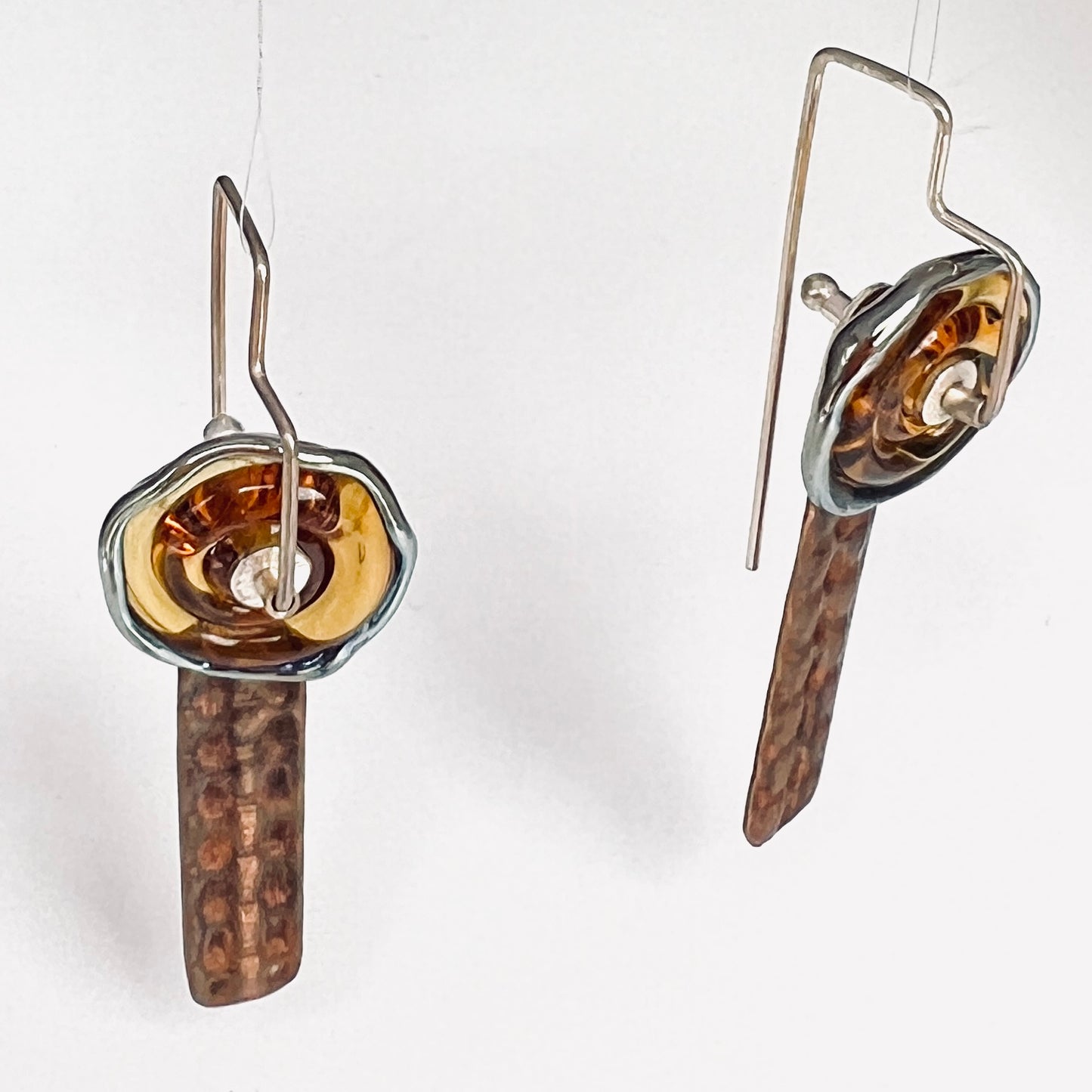 Amber Checkerboard...copper and glass earrings