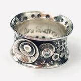 Cosmic and Textured...statement ring silver size 7 1/2