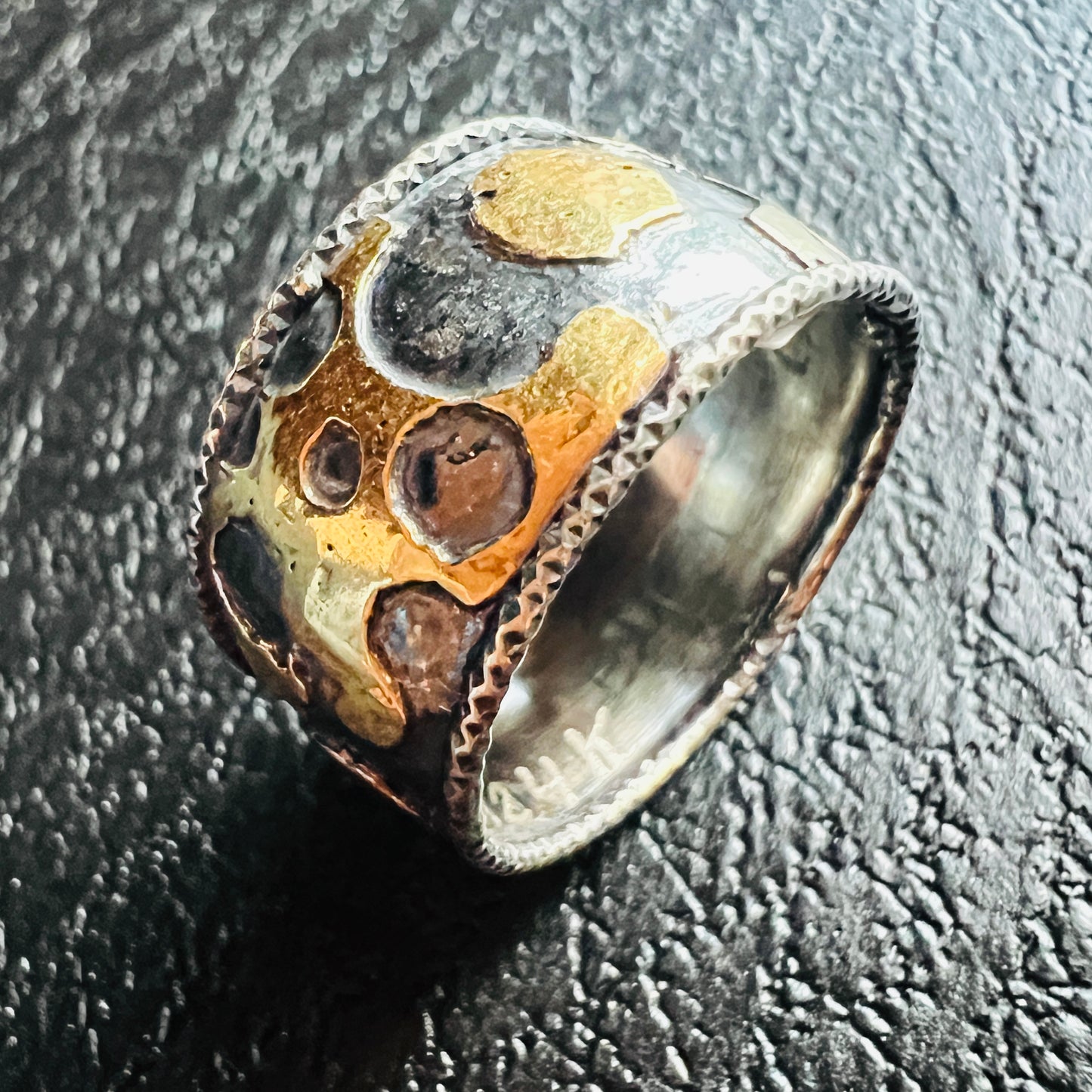 Random Geometric...sterling and 24k gold ring size 7