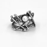 Pick Up Sticks...Silver and Pearl ring size 7