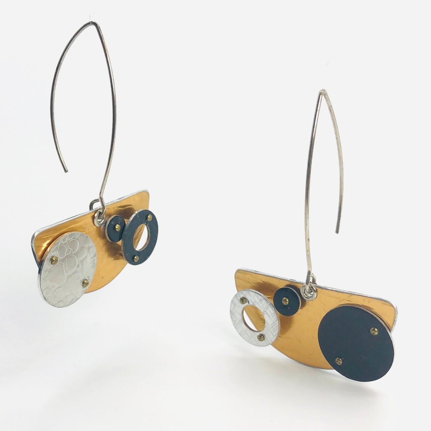 Architectural modern geometric dangle earrings.  Lightweight and one-of-a-kind.