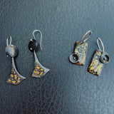 "Bold in Gold and Black 1"...Steel and Enamel dangle earrings