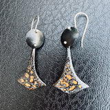 "Bold in Gold and Black 1"...Steel and Enamel dangle earrings