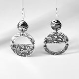 "Half Moon Asymmetrical Dangles"...Circular Sterling Etched Earrings