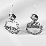 "Half Moon Asymmetrical Dangles"...Circular Sterling Etched Earrings