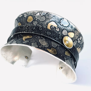 "Oh What A Night!"....Sterling Silver/Steel Cuff, 24K gold accents