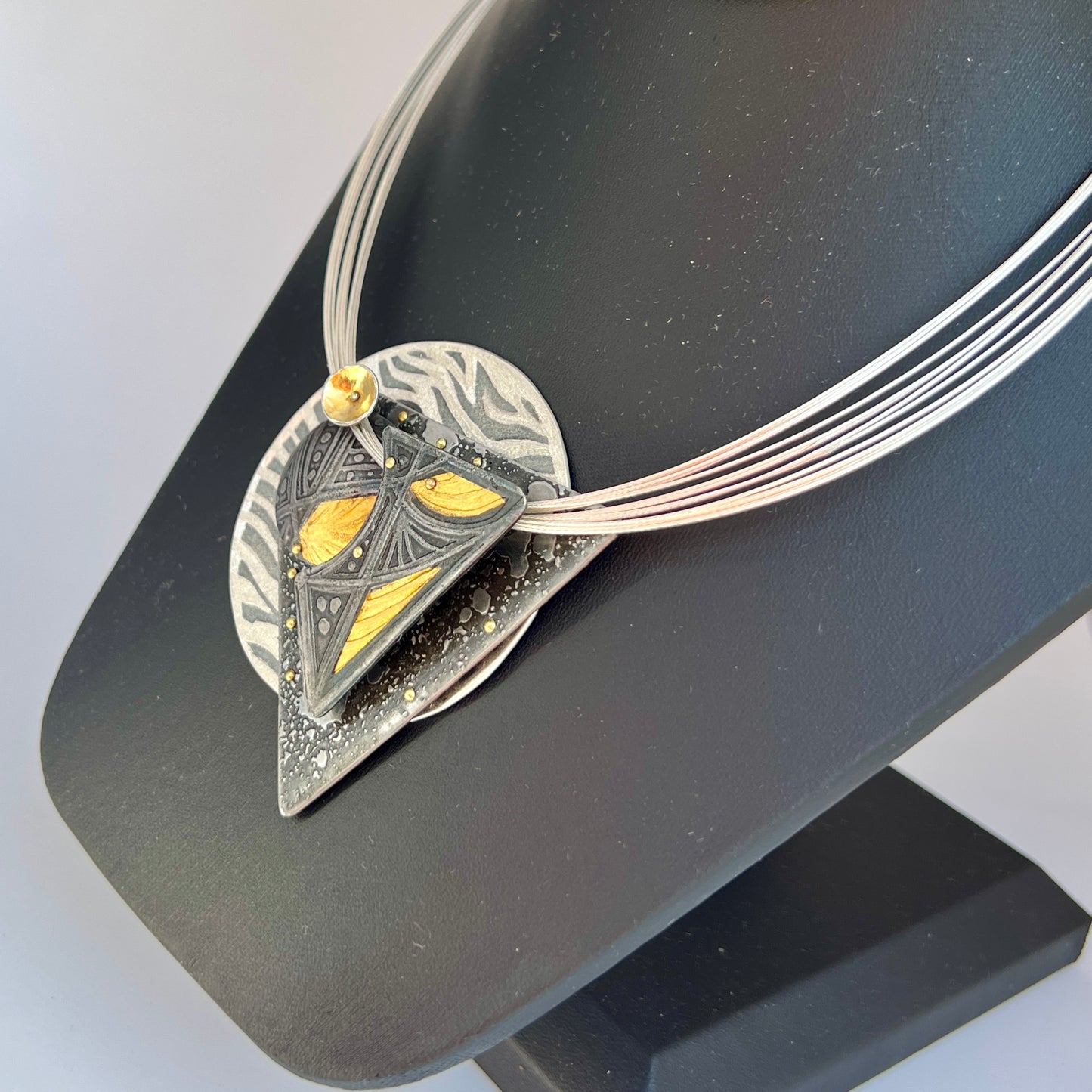 Celestial Triangle...sterling, steel and 24K gold necklace