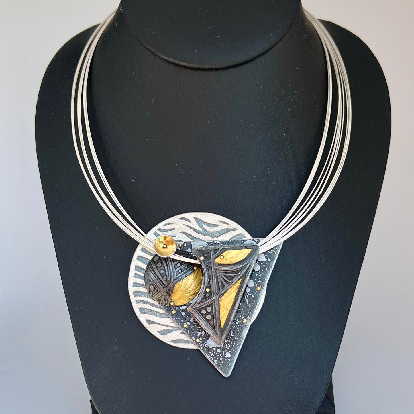 Celestial Triangle...sterling, steel and 24K gold necklace