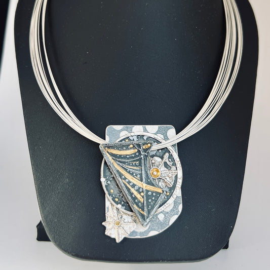 Starry Night Asteroid...sterling, steel and 24K gold necklace