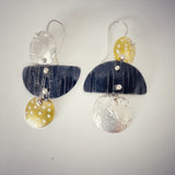 "Asymmetrical Mini"....steel, 24K gold, sterling silver dangles