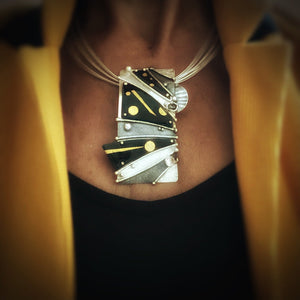 Statement necklace 24K gold on black enamel