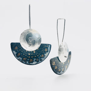 Black, White, Silver and Gold Vitreous Enamel Earrings