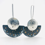 Black, White, Silver and Gold Vitreous Enamel Earrings