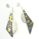 Designer Diana Hirschhorn Long Geometric Post Back One of a Kind Earrings in Sterling/24K Gold