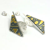 Designer Diana Hirschhorn Long Geometric Post Back One of a Kind Earrings in Sterling/24K Gold