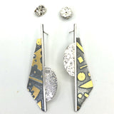 Designer Diana Hirschhorn Long Geometric Post Back One of a Kind Earrings in Sterling/24K Gold