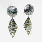 Bold and Contemporary Sterling Silver Geometric Post Earrings with accents of 24K Gold.  Truly Gorgeous!