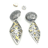 Bold and Contemporary Sterling Silver Geometric Post Earrings with accents of 24K Gold.  Truly Gorgeous!