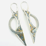 Celestial vibe oxidized sterling silver and 24K gold lever back dangle earrings