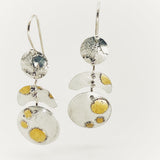 Handmade one-of-a-kind 3 Part Dangle Earrings in Bright Polished Sterling with 24K gold accents