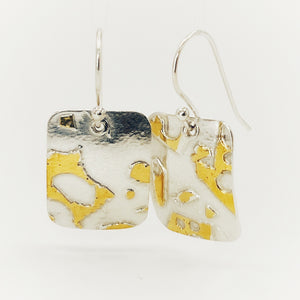 Shiny and bright sterling silver and 24K gold combine in these small rectangle shape dangle earrings...modern, one of a kind.