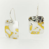 Shiny and bright sterling silver and 24K gold combine in these small rectangle shape dangle earrings...modern, one of a kind.