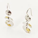 Handmade one-of-a-kind 3 Part Dangle Earrings in Bright Polished Sterling with 24K gold accents